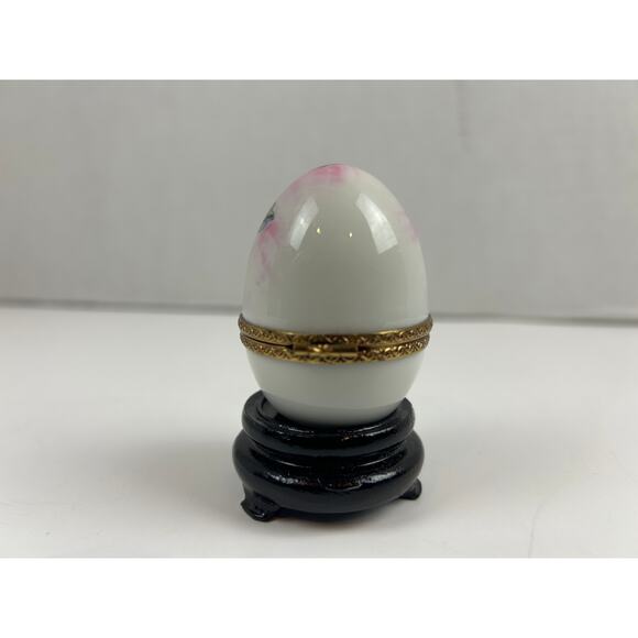 Limoges France Hand Painted Porcelain Trinket Box Egg Purple Floral Richard - Picture 3 of 9